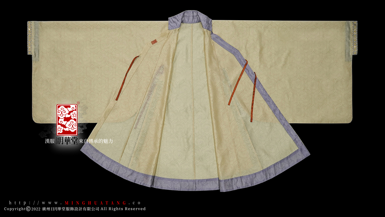 杏黄凤鸟球路纹竖领披风-展开展示.jpg