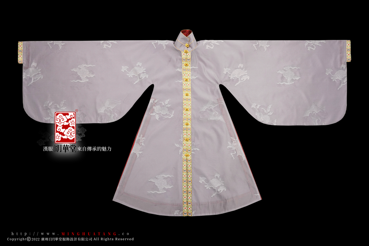 三多云鹤暗花纱竖领对襟长衫-葡萄紫-正面展示.jpg